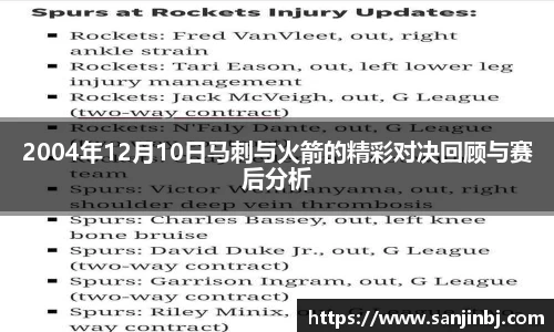 2004年12月10日马刺与火箭的精彩对决回顾与赛后分析